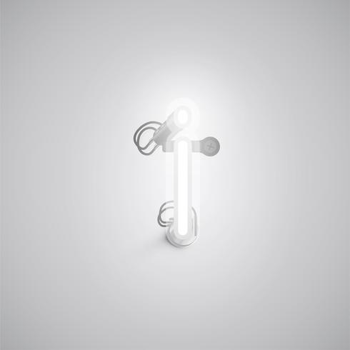 Gray realistic neon character with wires and console from a fontset, vector illustration