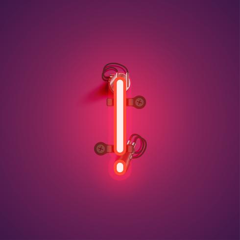 Red realistic neon character with wires and console from a fontset, vector illustration