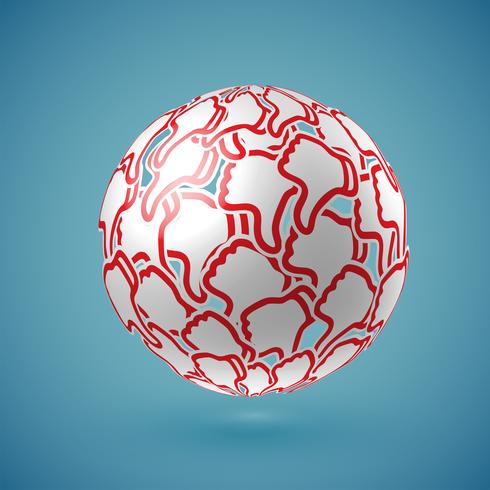 Blue realistic shaded 'thumbs up' globe with connections, vector illustration