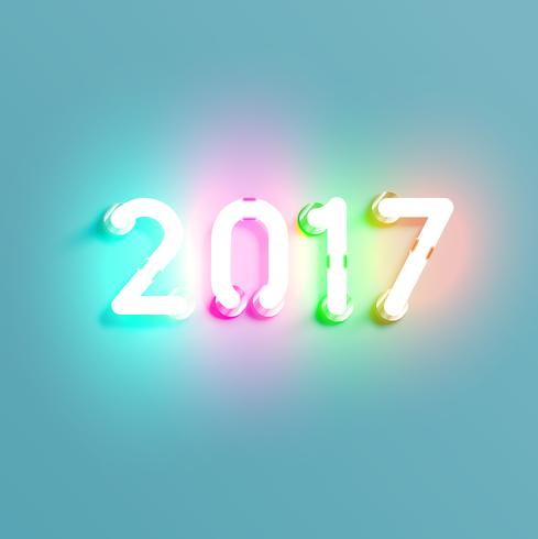 Neon 2017 brillante signo, ilustración vectorial vector