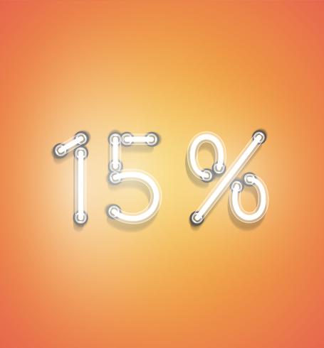 Realistic neon percentage sign, vector illustration