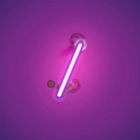 Pink realistic neon character with wires and console from a fontset, vector illustration