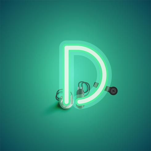 Green realistic neon character with wires and console from a fontset, vector illustration