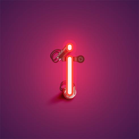 Red realistic neon character with wires and console from a fontset, vector illustration