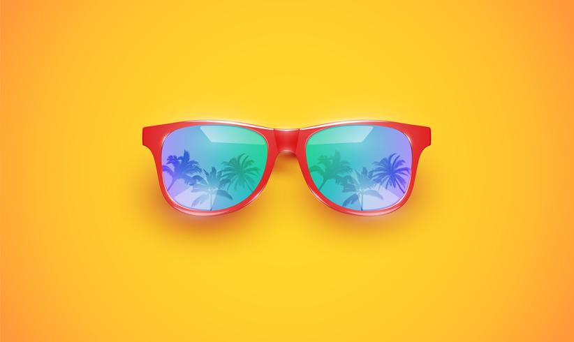 Gafas de sol vector realista en un fondo colorido, ilustración vectorial