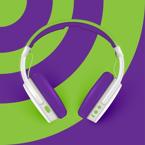 Auriculares realistas, con cables en un fondo colorido, ilustración vectorial vector