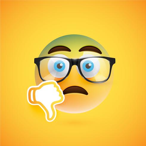 3D yellow emoticon with eyeglasses, vector illustration