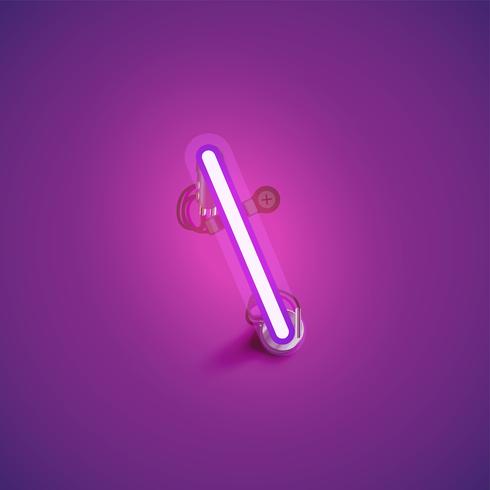 Pink realistic neon character with wires and console from a fontset, vector illustration