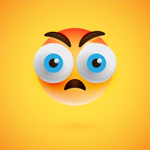 Realistic yellow emoticon in front of a yellow background, vector illustration