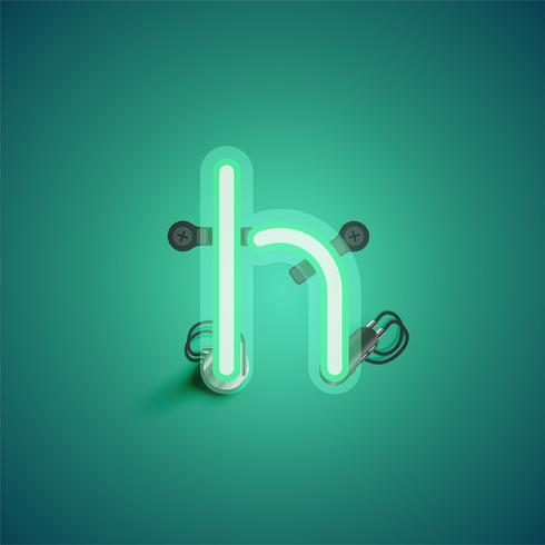 Green realistic neon character with wires and console from a fontset, vector illustration