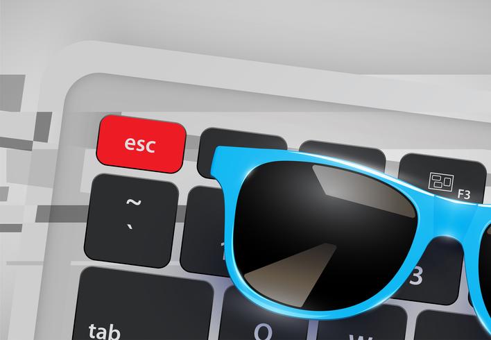 High-detailed realistic sunglasses on desk with keyboard, vector illustration