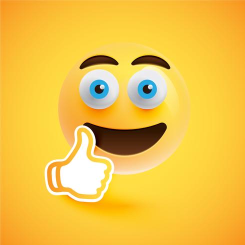 Emoticon with thumbs up, vector illustration