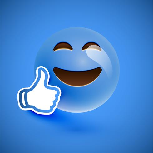 Emoticon with thumbs up, vector illustration