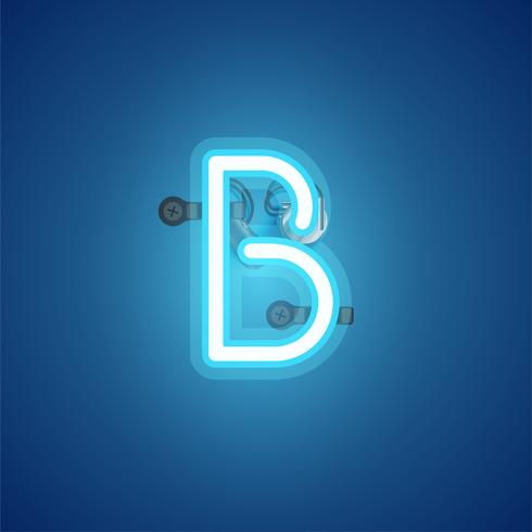 Blue realistic neon character with wires and console from a fontset, vector illustration