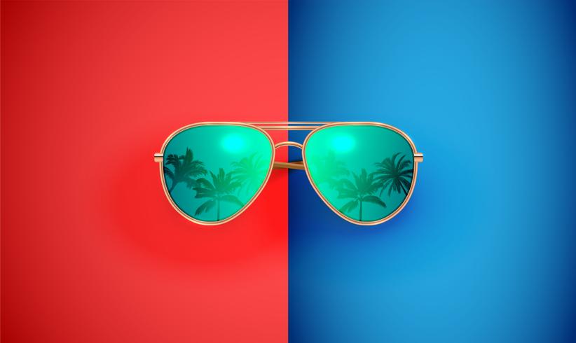 Gafas de sol vector realista en un fondo colorido, ilustración vectorial