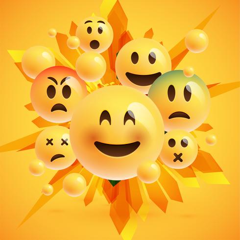 Yellow emoticons with abstract background, vector illustration