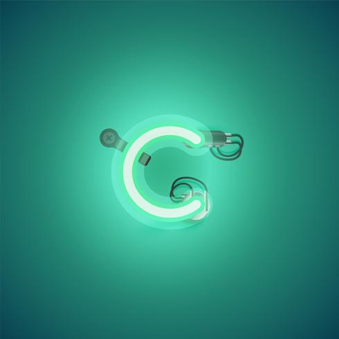 Green realistic neon character with wires and console from a fontset, vector illustration