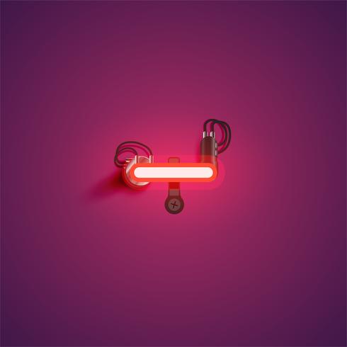 Red realistic neon character with wires and console from a fontset, vector illustration