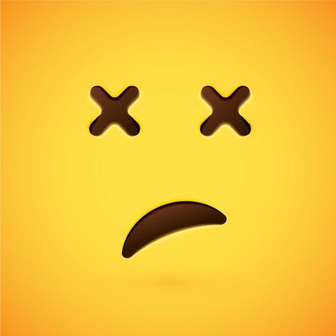 Realistic yellow emoticon in front of a yellow background, vector illustration