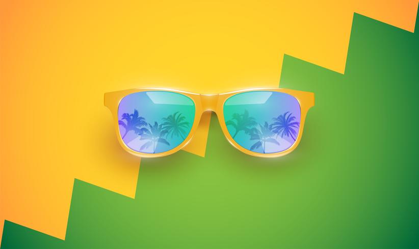 Gafas de sol vector realista en un fondo colorido, ilustración vectorial