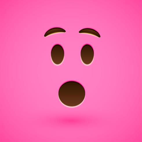 Pink realistic emoticon smiley face, vector illustration