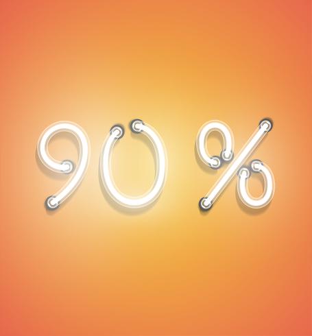 Realistic neon percentage sign, vector illustration