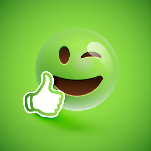 Emoticon with thumbs up, vector illustration