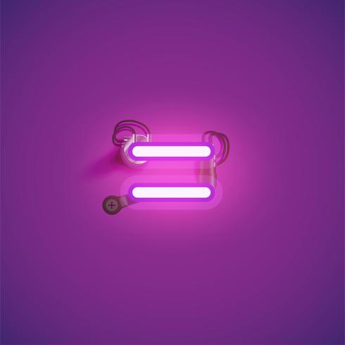 Pink realistic neon character with wires and console from a fontset, vector illustration