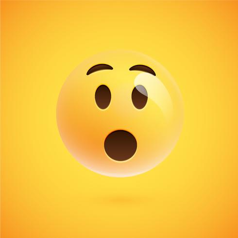 Emoticon amarillo realista delante de un fondo amarillo, ilustración vectorial vector