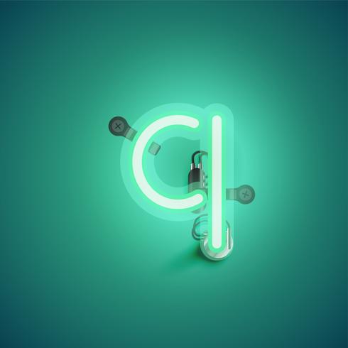 Green realistic neon character with wires and console from a fontset, vector illustration