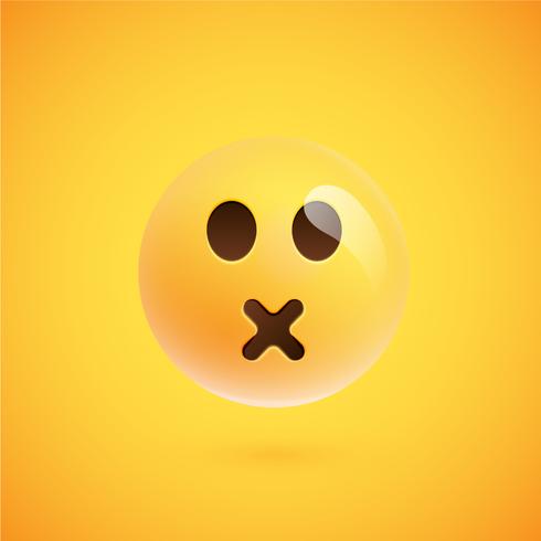 Realistic yellow emoticon in front of a yellow background, vector illustration