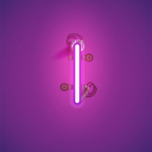 Pink realistic neon character with wires and console from a fontset, vector illustration