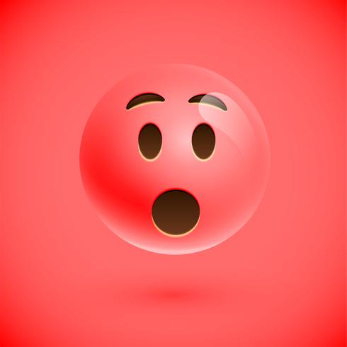 Red realistic emoticon smiley face, vector illustration