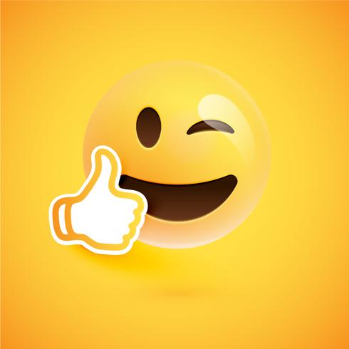 Emoticon with thumbs up, vector illustration