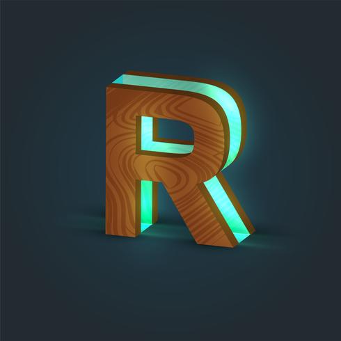 3D, realistic, glass and wood character from a typeface, vector