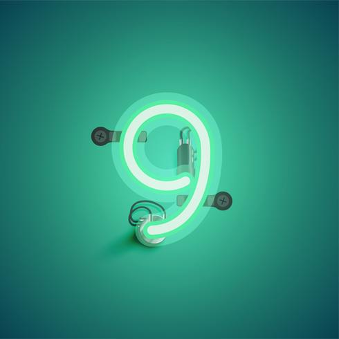 Green realistic neon character with wires and console from a fontset, vector illustration