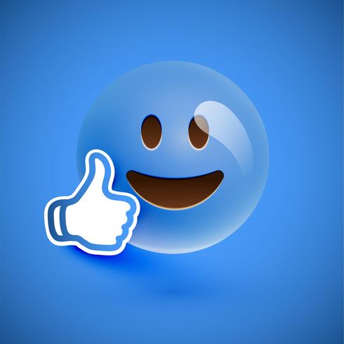 Emoticon with thumbs up, vector illustration