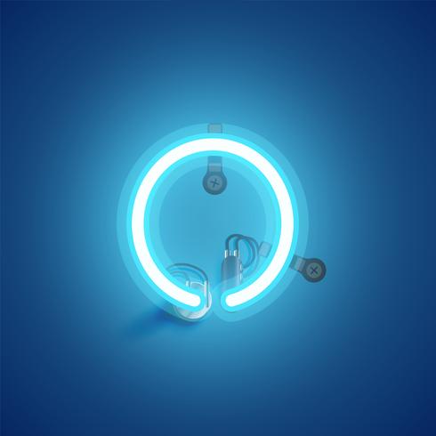 Blue realistic neon character with wires and console from a fontset, vector illustration