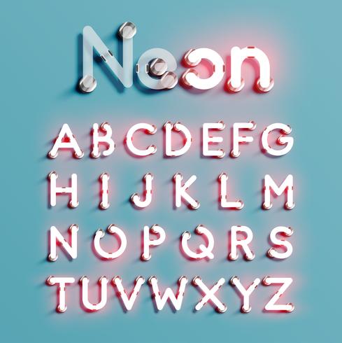 Realistic neon character set, vector illustration