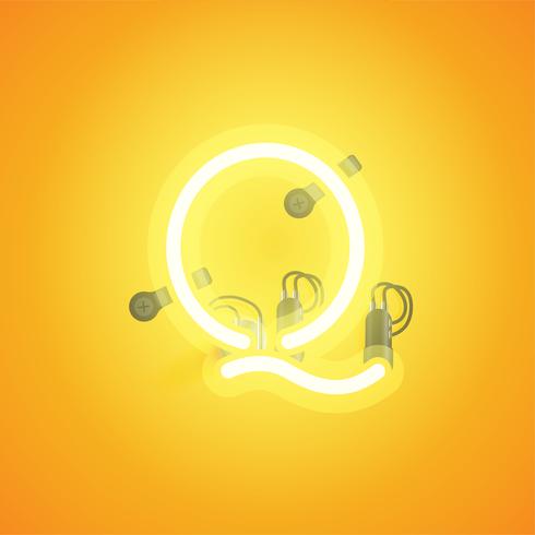 Yellow realistic neon character with wires and console from a fontset, vector illustration