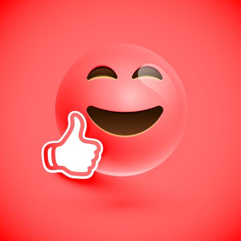 Emoticon with thumbs up, vector illustration