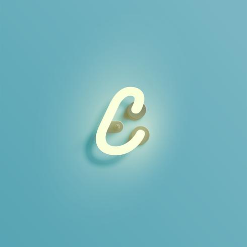 Realistic neon character from a fontset, vector illustration