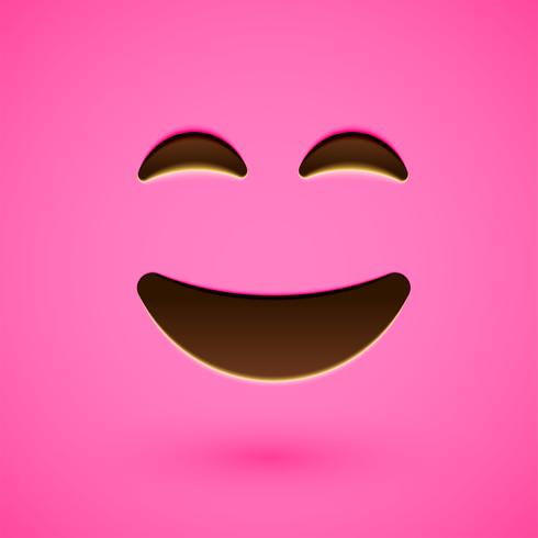 Pink realistic emoticon smiley face, vector illustration