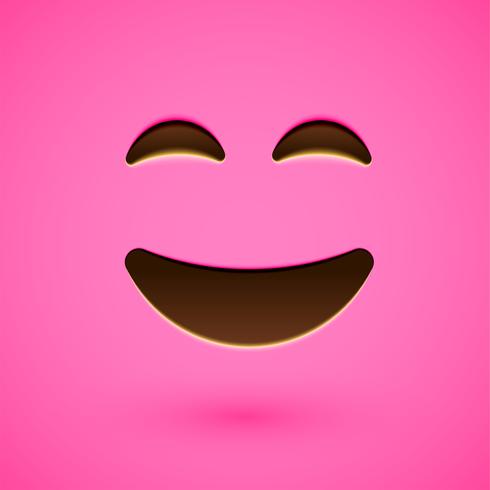 Pink realistic emoticon smiley face, vector illustration