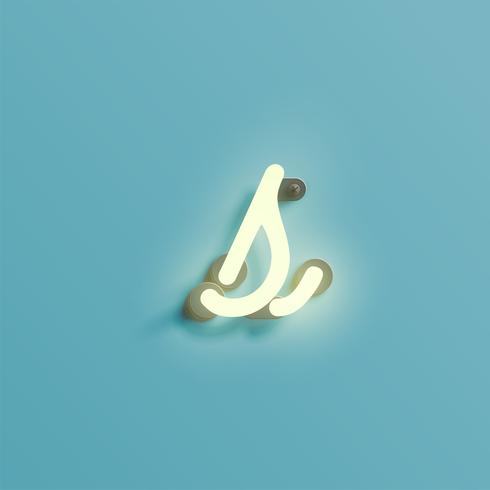 Realistic neon character from a fontset, vector illustration