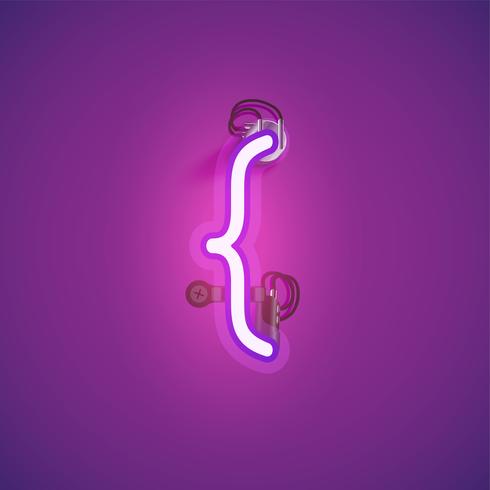 Pink realistic neon character with wires and console from a fontset, vector illustration