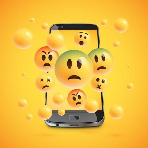 3D emoticons with realistic smartphone, vector illustartion