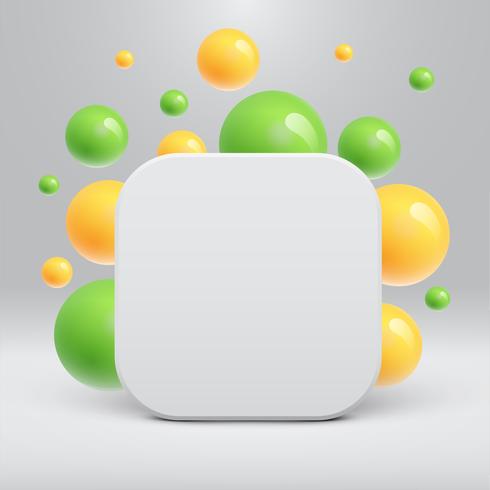 Blank white template with colorful balls floating around for advertising, vector illustration