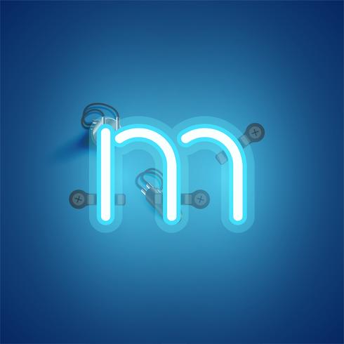 Blue realistic neon character with wires and console from a fontset, vector illustration