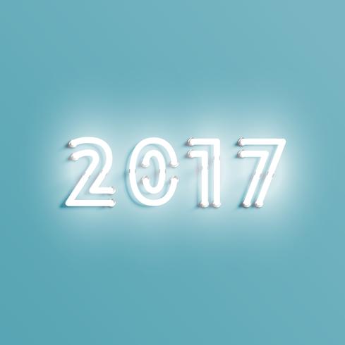 Neon 2017 brillante signo, ilustración vectorial vector